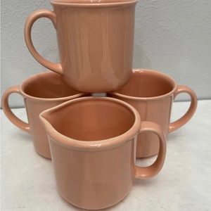 Japan Genuine Stoneware Peach/Pink Mugs and Creamer